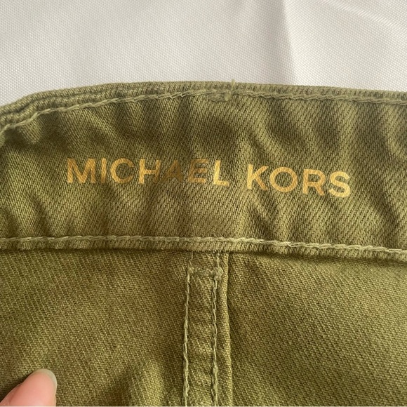 Michael Kors Smoky Olive Denim Jean Gold Button Front Midi Skirt SZ 6 NWT $110 - Picture 10 of 14